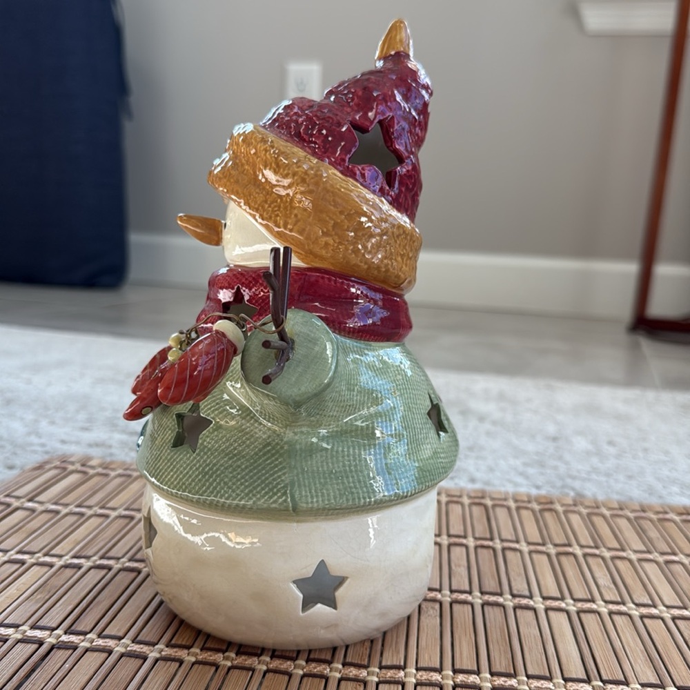 Vintage Kohl’s 9” Ceramic Tea Light/ Electric Candle - Snowman Candle Holder - Picture 2 of 9